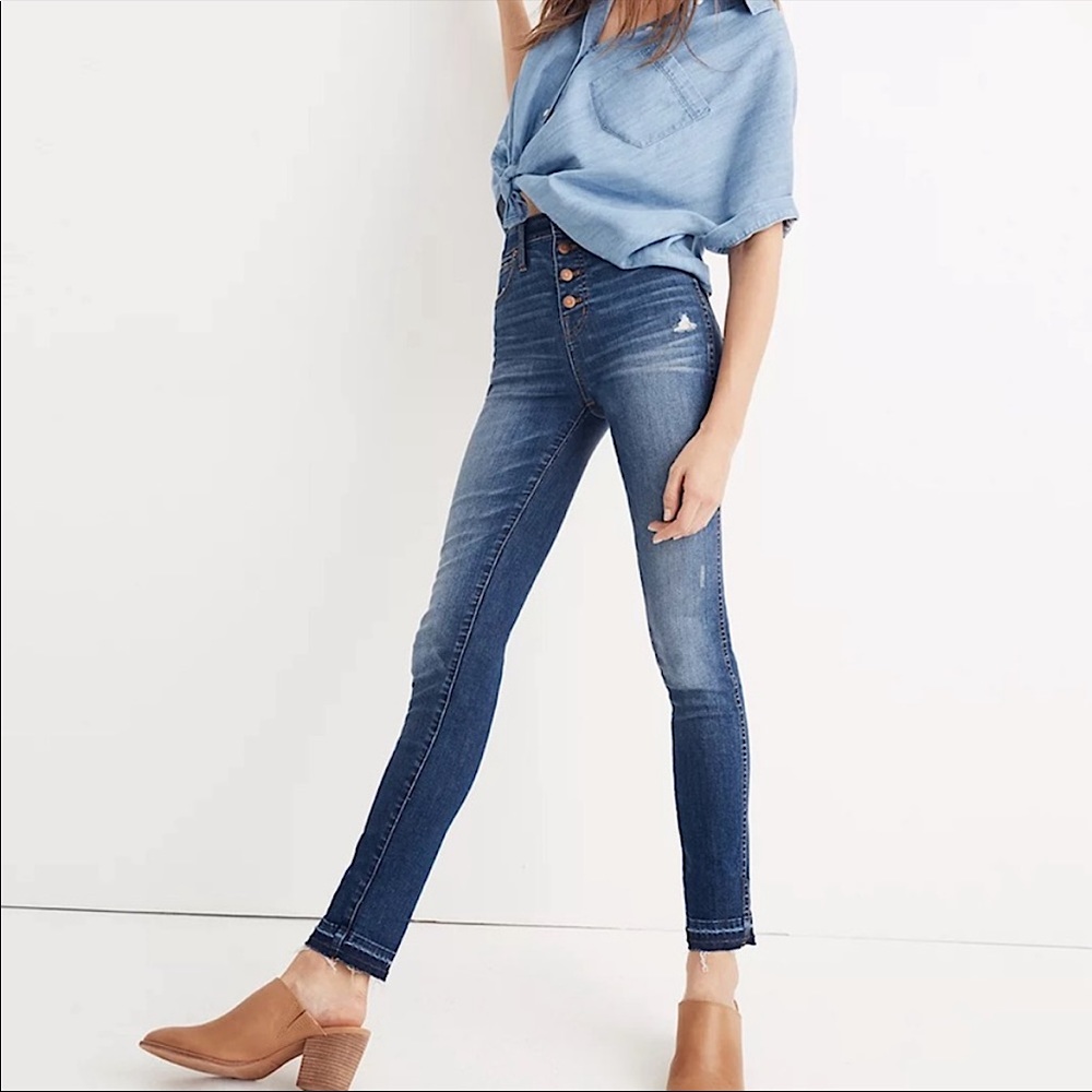 MADEWELL 10” high-rise button fly skinny drop-hem edition jeans size 23